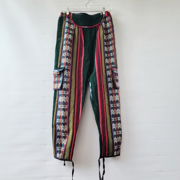 Kilim Peruvian Baggy Cargo Pants Women's Large Boho Folk  Textile Funky Joggers - Picture 9 of 9